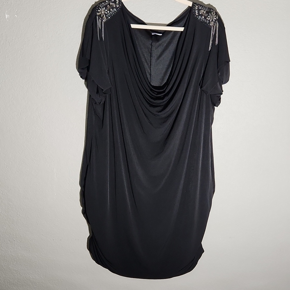 Torrid Shirt Womens Size 4  Black Chain Fringe Rhinestones Runched